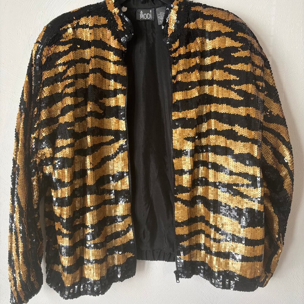 Sequin Gold & Black Tiger-Print Jacket